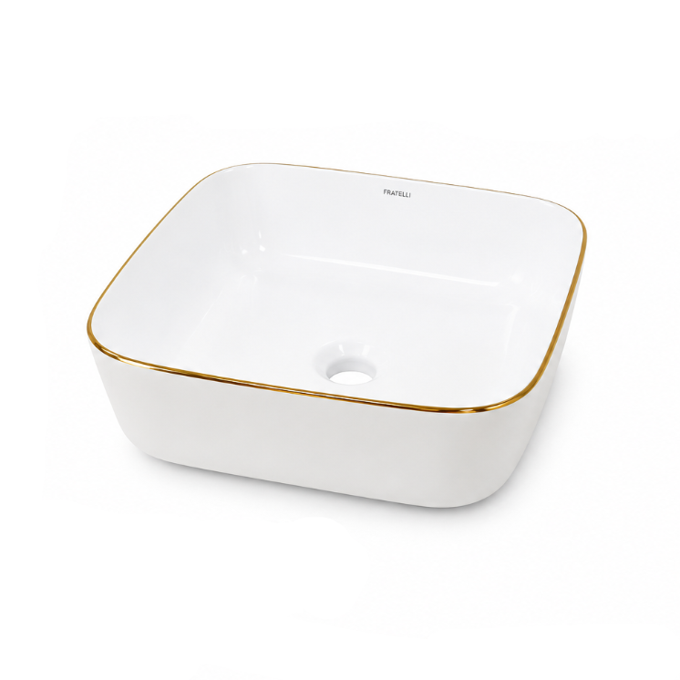 BOWL LOZA (150-A6WG) MOD. CUADRADO BLANCO C/LINEA DORADA 390X390X140 - FRATELLI